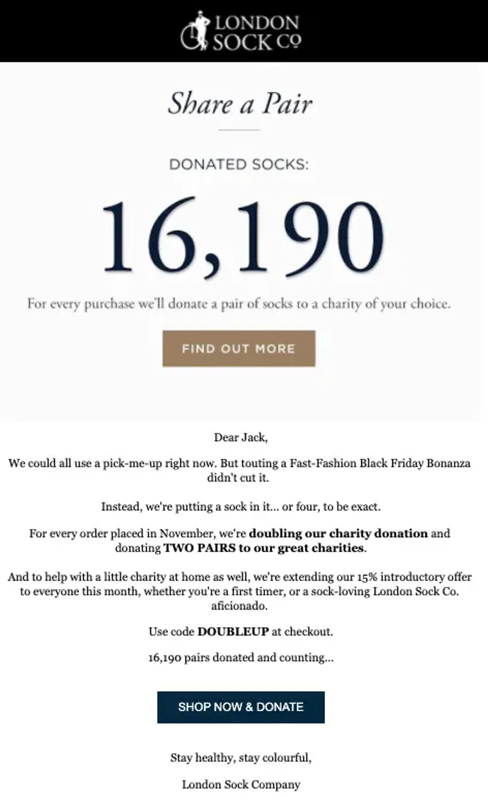 Screenshot of an email campaign from London Sock Co.