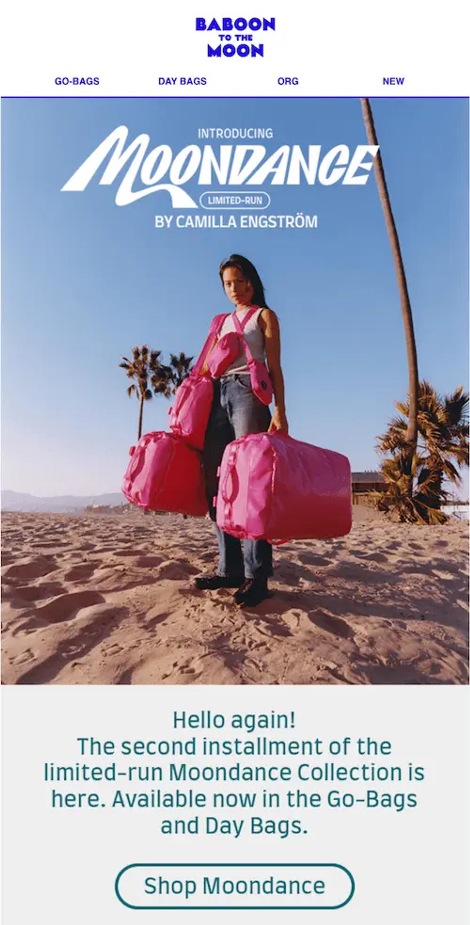 photo of a girl in an email holding a pink bag
