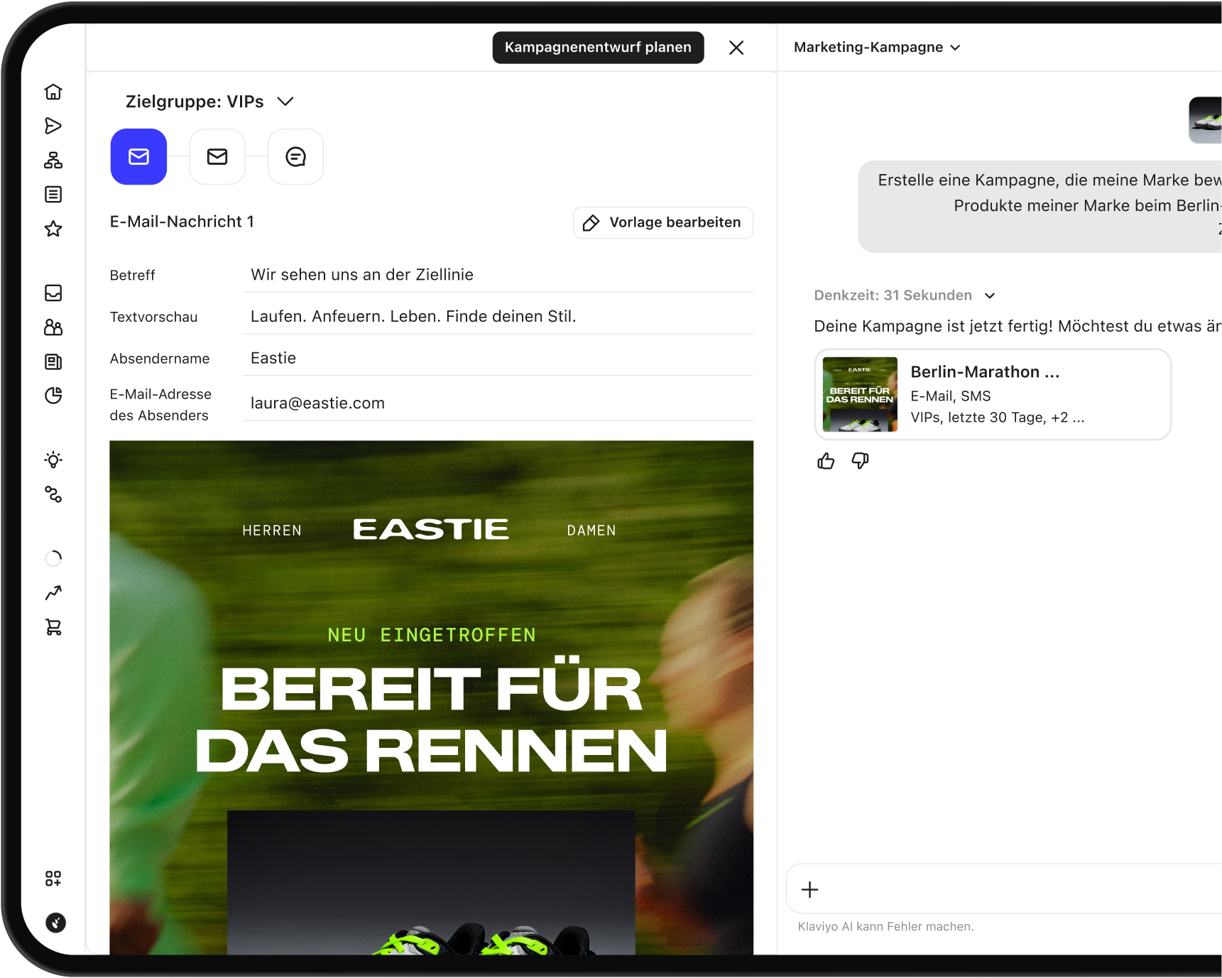 Eastie running apparel email image for new apparel drop, Race Day Ready collection for men and women, featuring performance running shoes and athletic gear in motion-inspired banner.