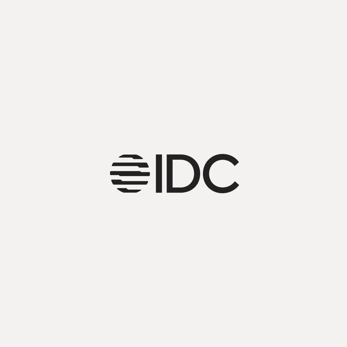 IDC logo featuring a stylized globe symbol made of horizontal lines.