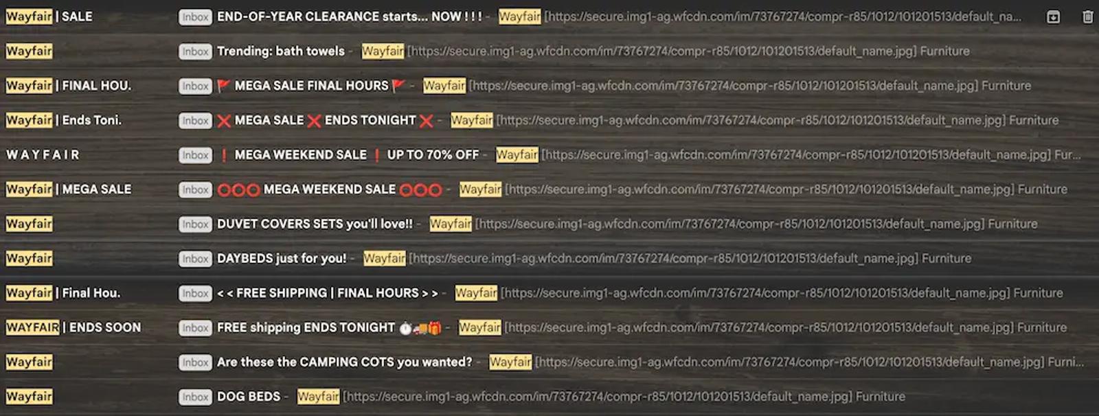 Image shows an inbox with spam.