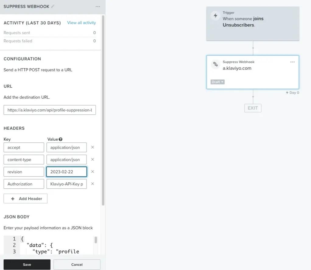 The configured webhook to suppress a profile