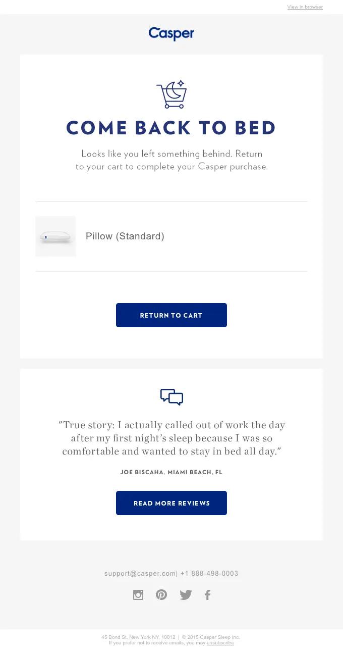 capser email with a moon in the cart graphic in the top fold