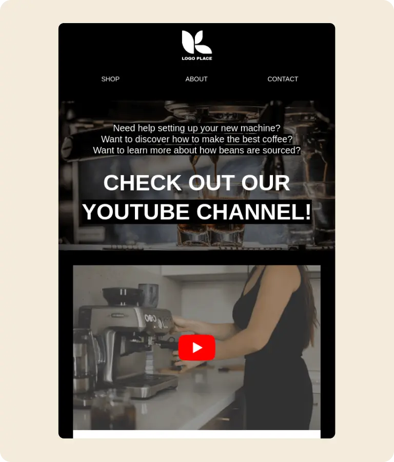 A Klaviyo email template featuring youtube video about how to use product