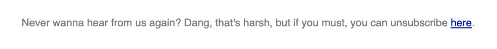 Chubbies short fun and witty unsubscribe from email sentence.
