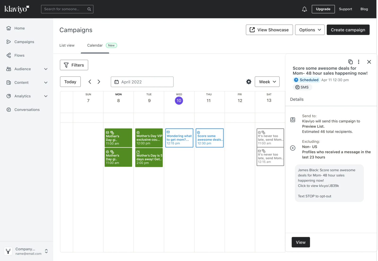 The new campaign calendar let's you view campaigns by day, week, or month.