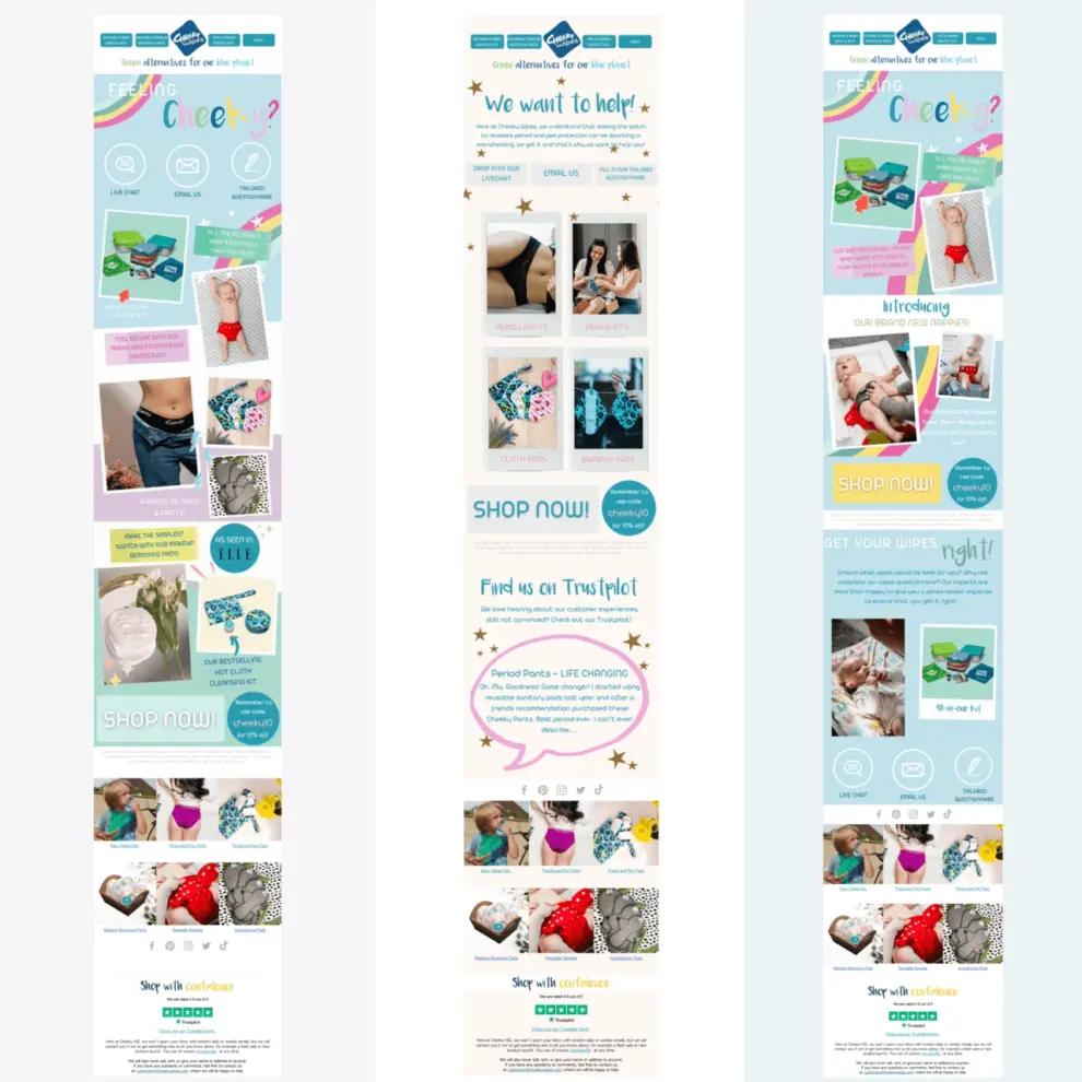 examples of various customer emails from cheeky wipes