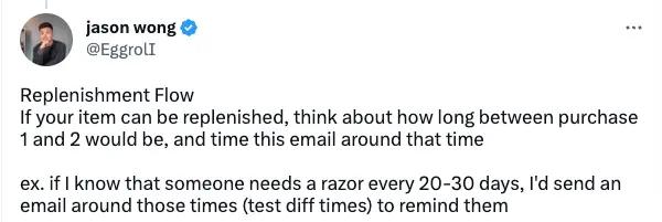 Image shows a Tweet describing how to do a replenishment flow