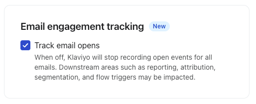 Email engagement tracking (New) setting with 'Track email opens' checked.