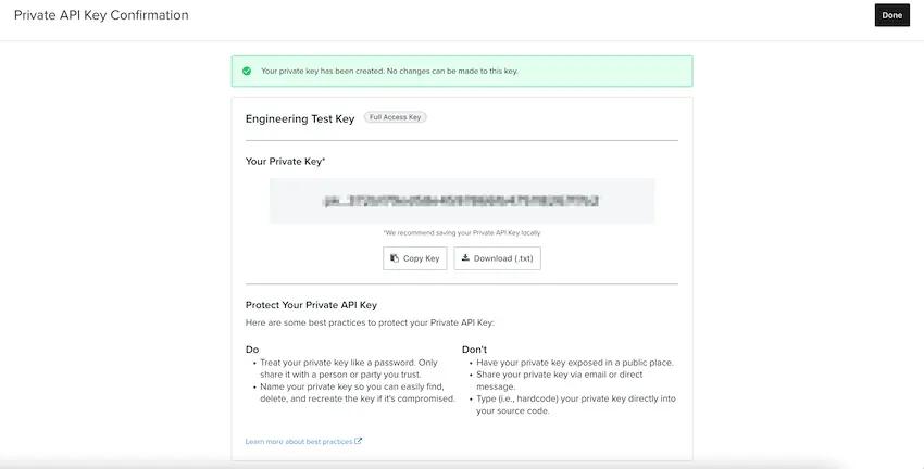 Creating private API keys is simple in Klaviyo