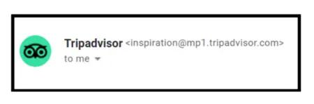 Image shows an example of a sending domain, using Tripadvisor’s.