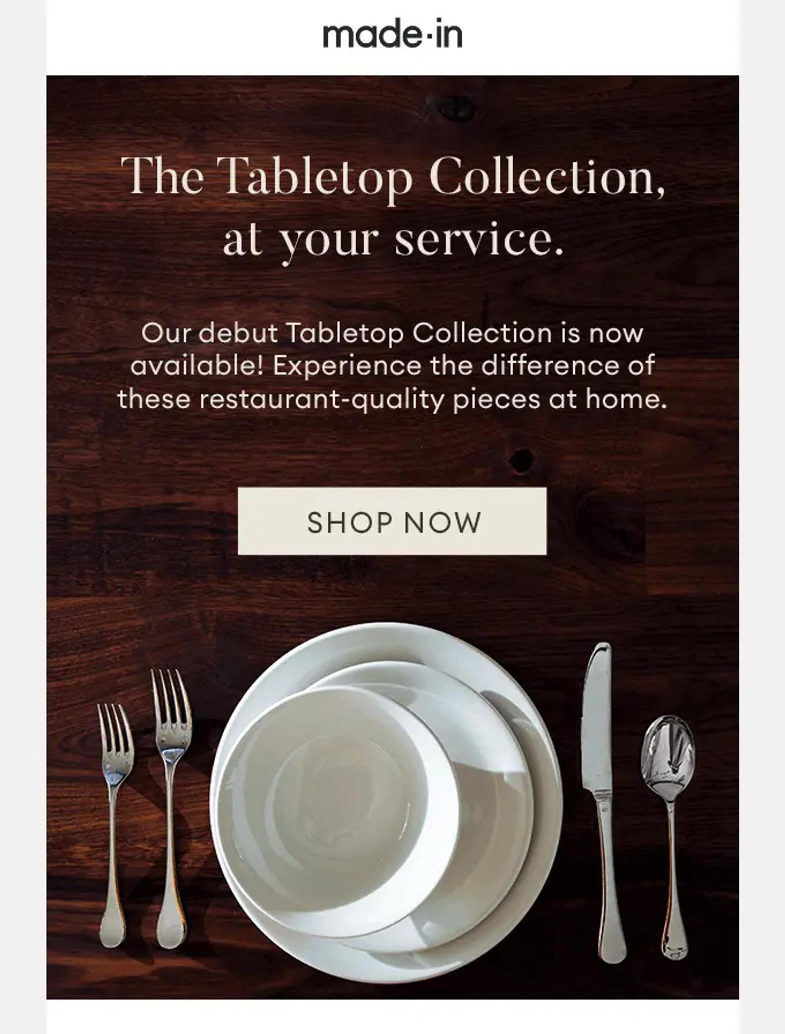 Image shows an email from Made In that combines headline, image, and CTA into one clickable image.