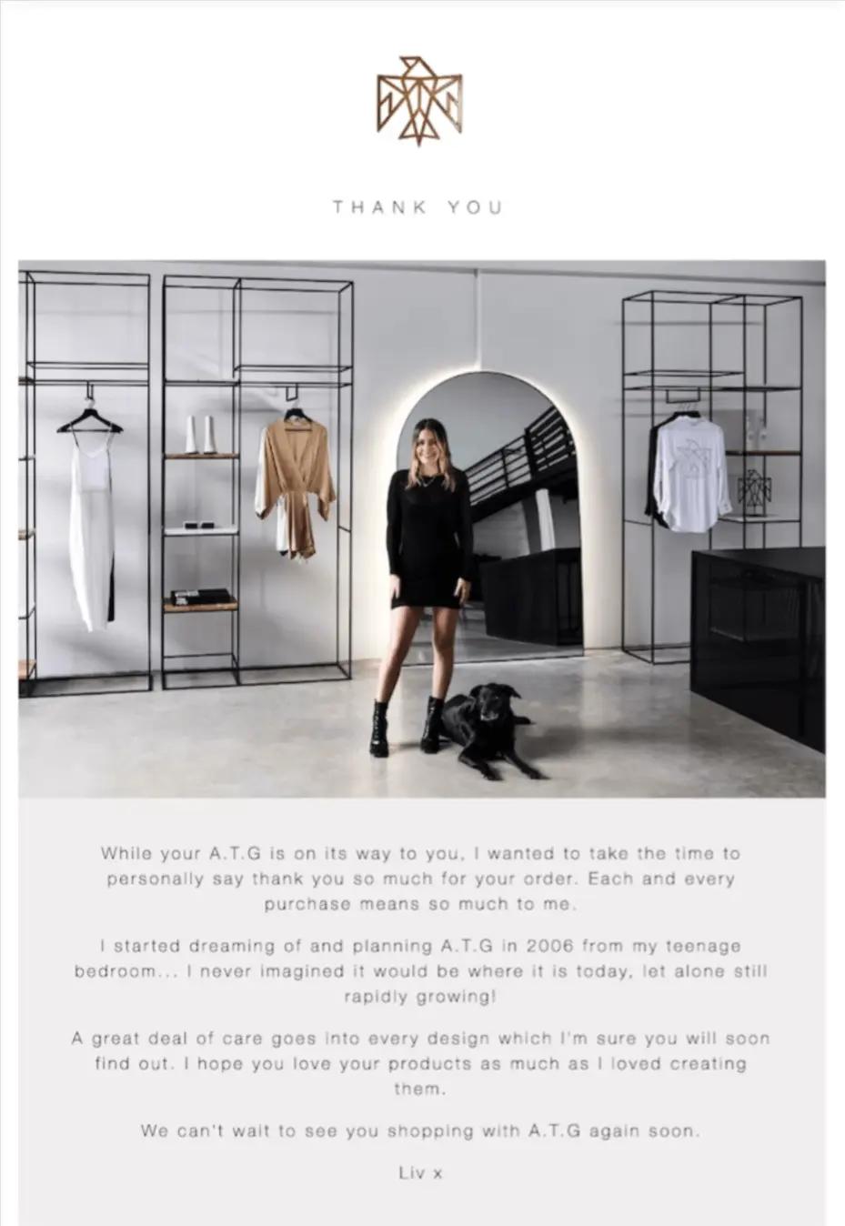 Image shows a post-purchase email from All Things Golden