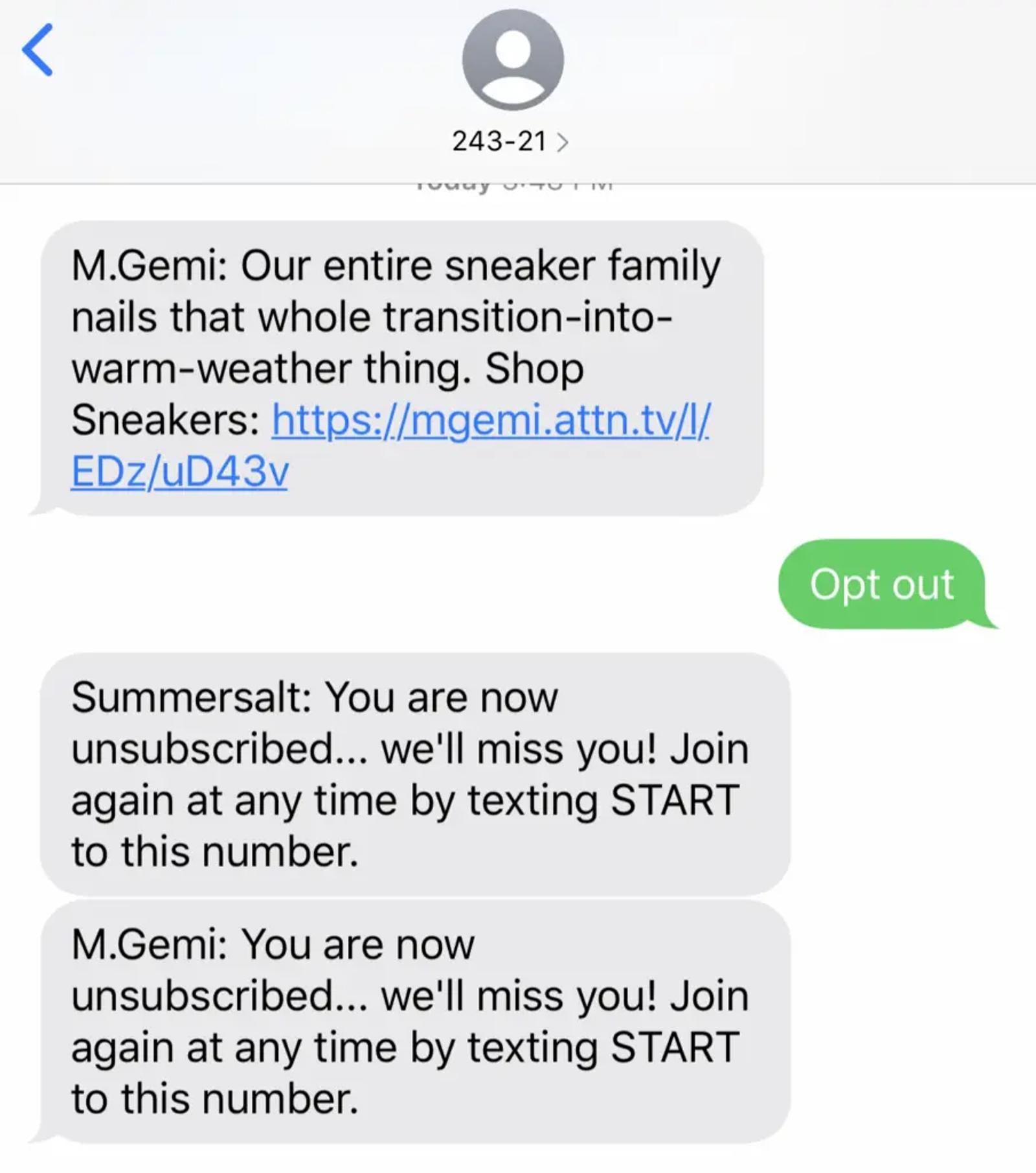 SMS Short code UK - accidental Opt out example