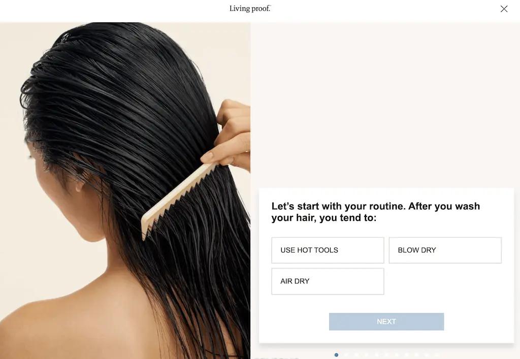 Image shows a quiz from Living Proof. 