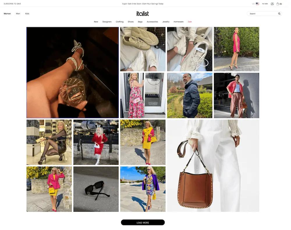 Image shows an on-site gallery of UGC on italist’s website.