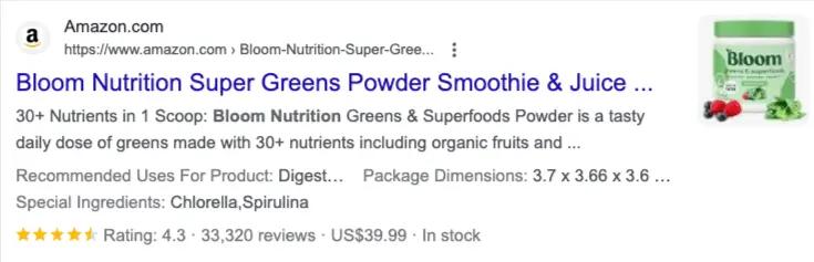 amazon review for bloom nutrition on google search