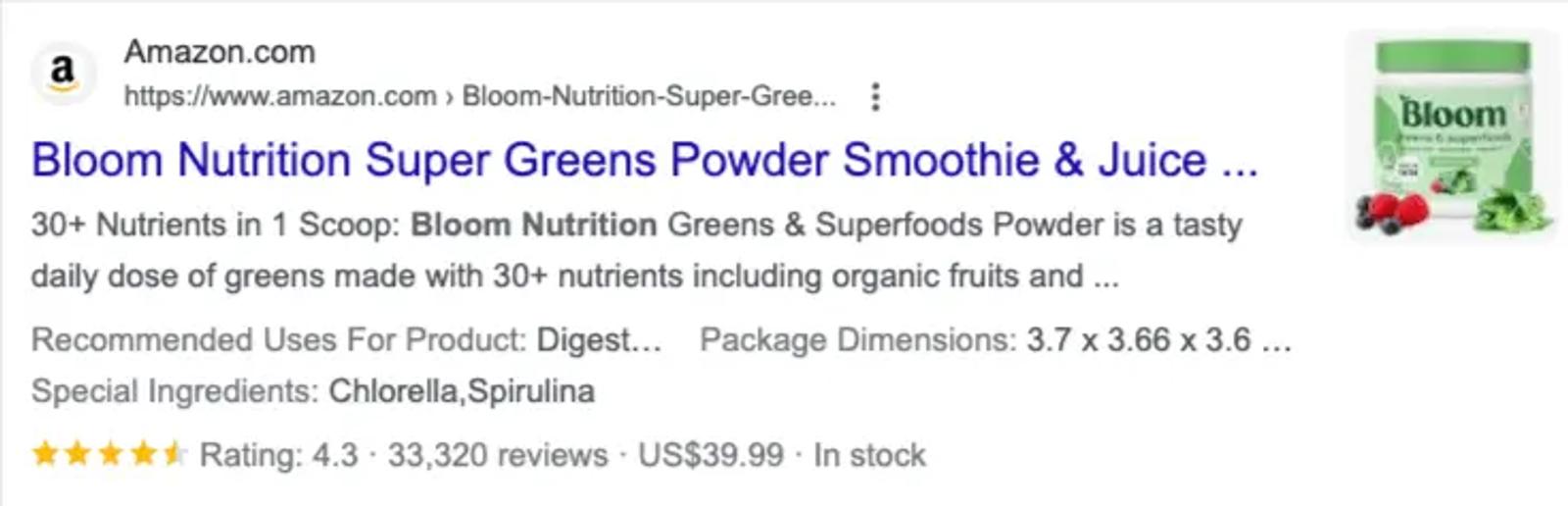 amazon review for bloom nutrition on google search