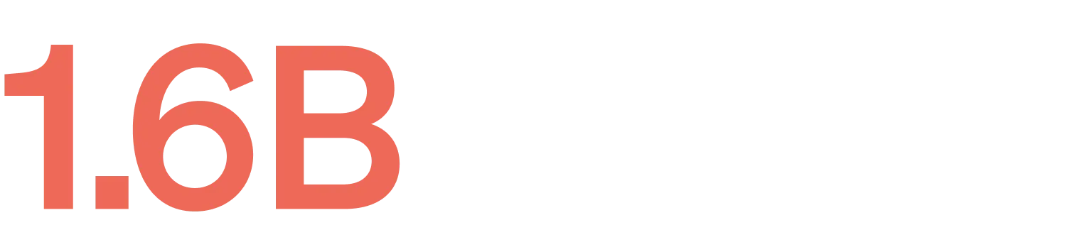 1,6 Mrd en gras, dans une police rouge, suivi du mot « bluemercury » en noir