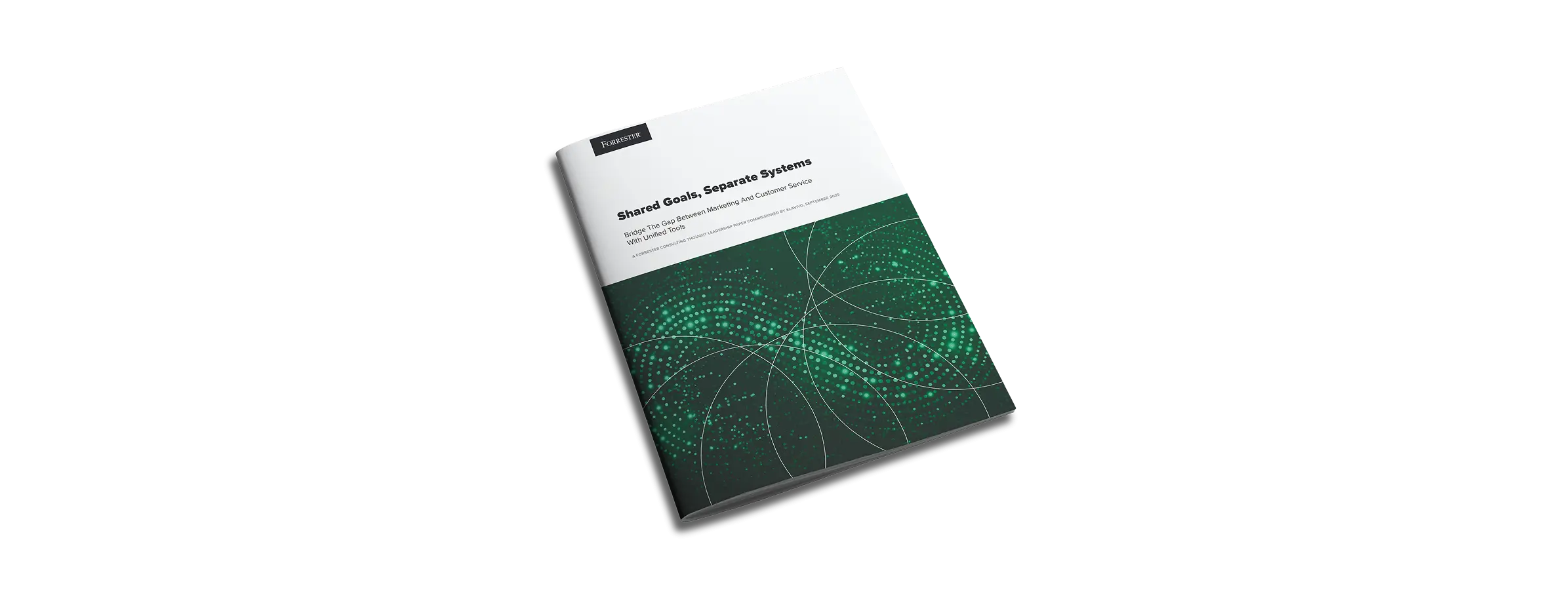 Forrester report titled "Shared Goals, Separate Systems" with a green abstract design on the cover.