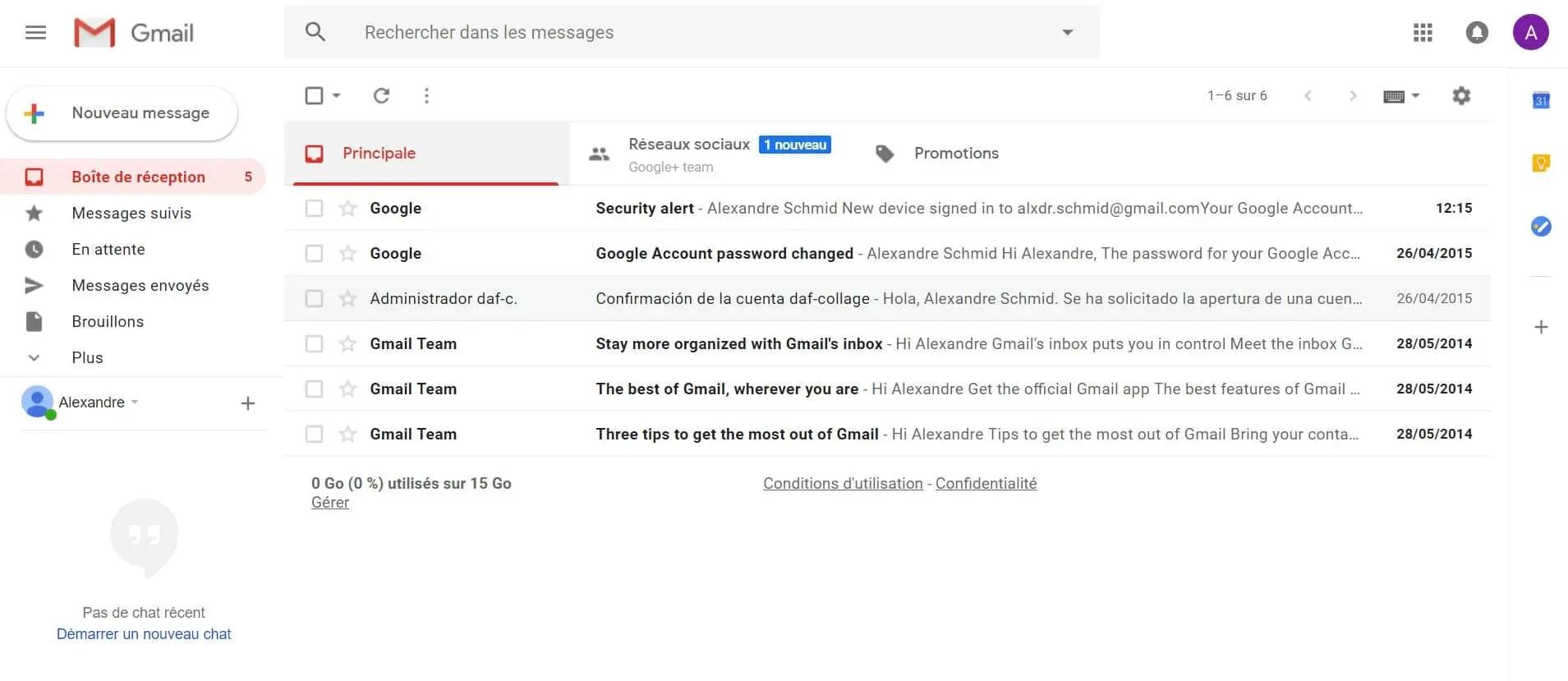Aperçu de la messagerie Gmail