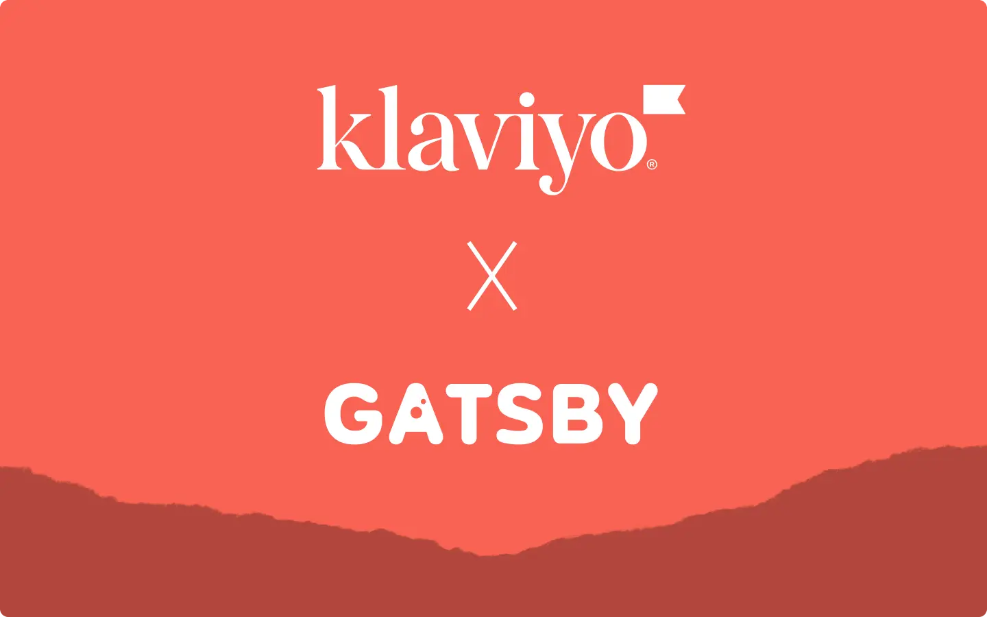 Loghi di Klaviyo e Gatsby intervallati da una "x" su uno sfondo rosso.