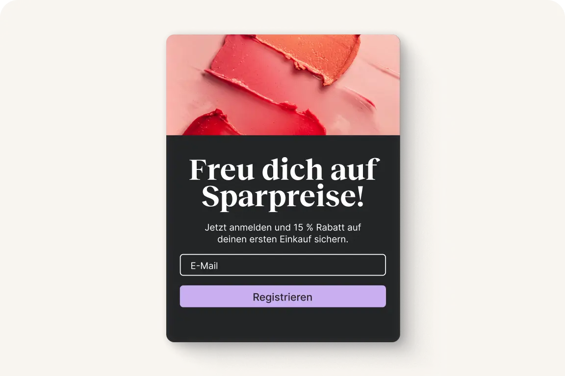 Registrierungsformular mit Text "Freu dich auf Sparpreise!" und einem Feld f&uuml;r E-Mail-Eingabe.