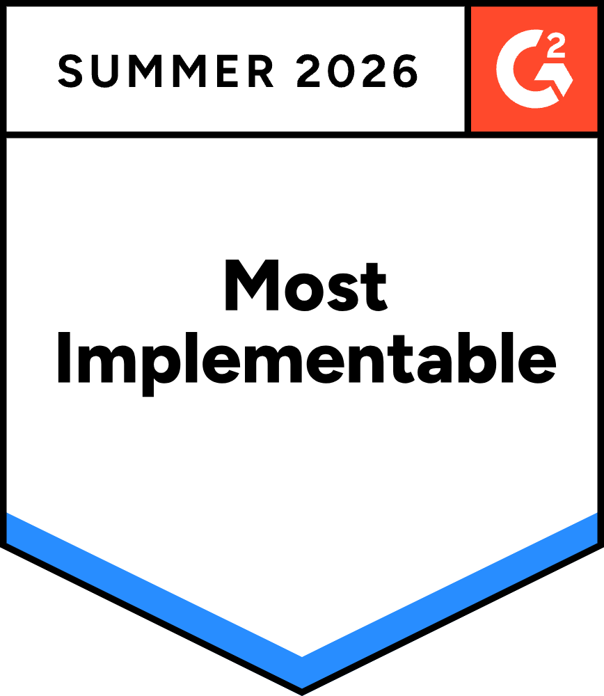G2 "Most Implementable" award badge for Summer 2026.