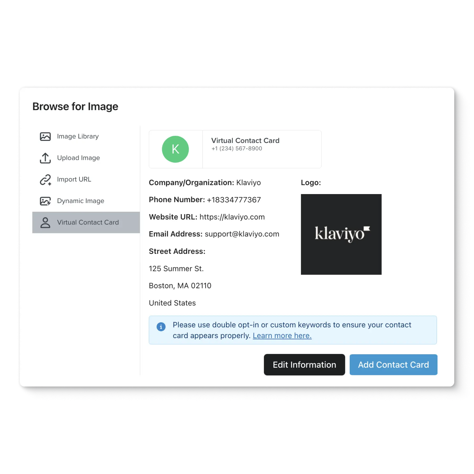 Create a virtual contact card