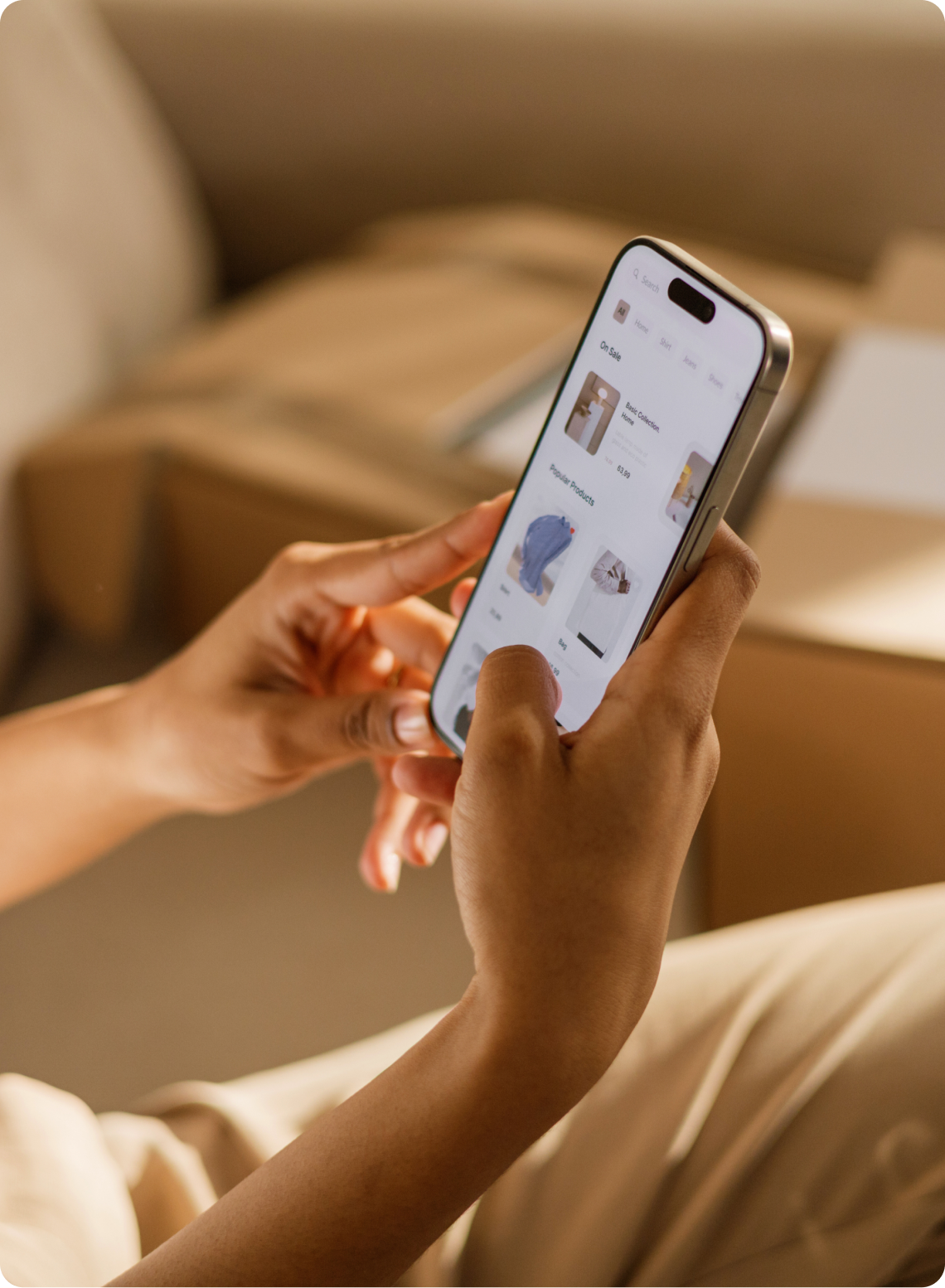 Photograph of hands holding a cell phone.