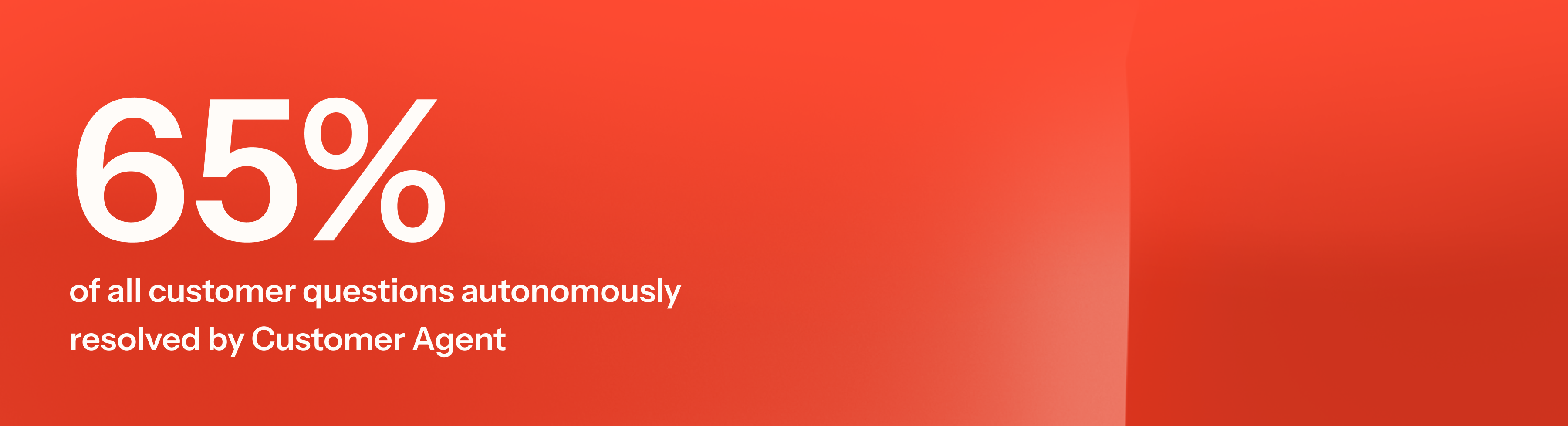 Graphic with bold text stating “65% of all customer questions autonomously resolved by Customer Agent.