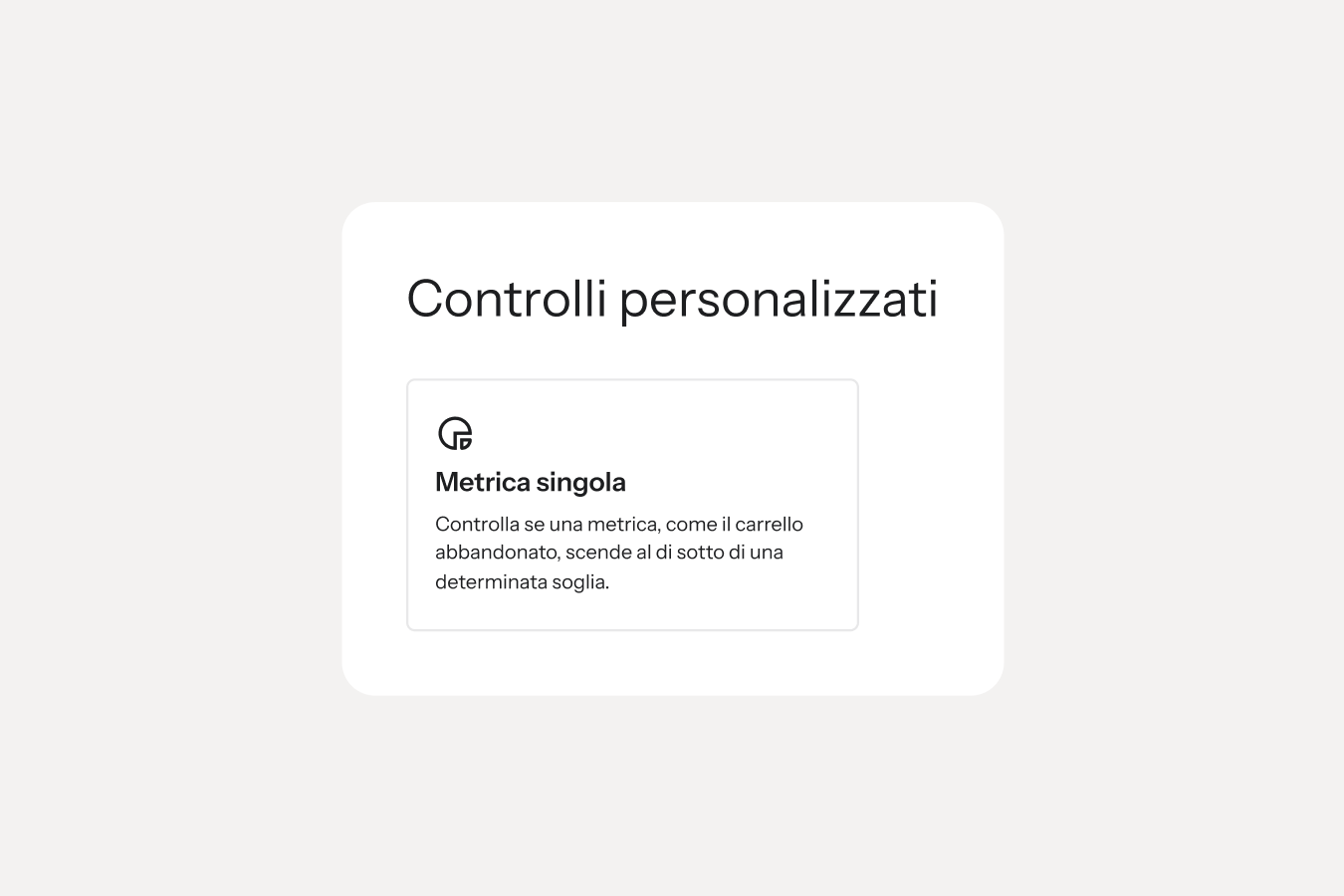 Interfaccia dei monitor personalizzati che mostra una scheda metrica singola per il tracciamento quando una metrica scende sotto una soglia.