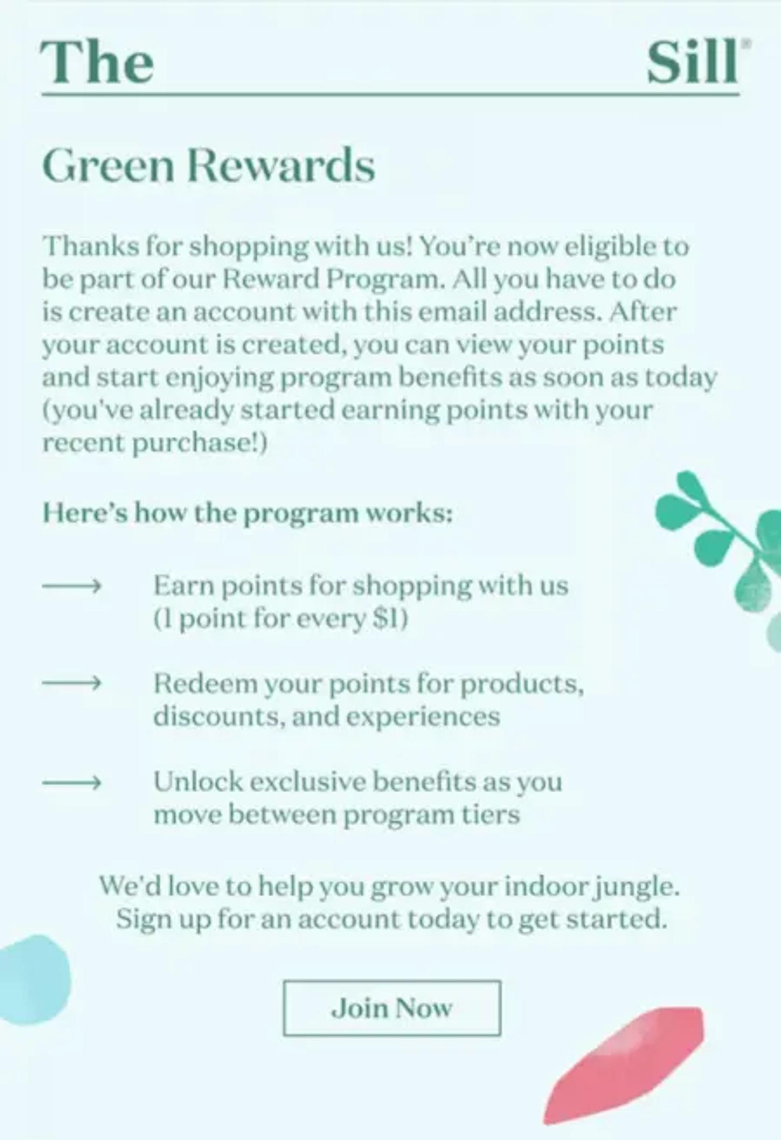 Image shows a post-purchase email from Sill