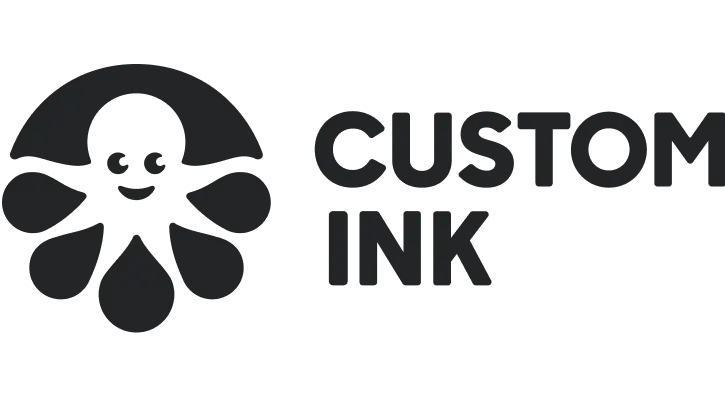 Custom Ink logo featuring a smiling octopus design next to the text "CUSTOM INK" in charcoal color.
