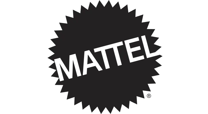 Mattel logo in charcoal with a starburst design.