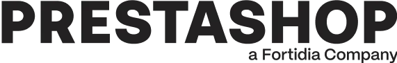 Prestashop logo with the tagline "a Fortidia Company".