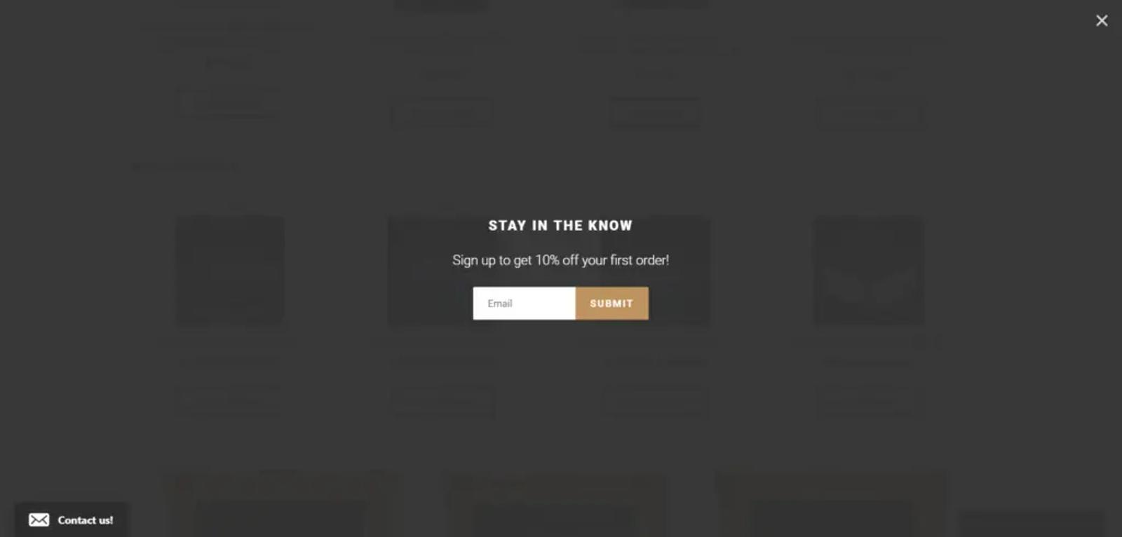 popup form that sits overtop the main page