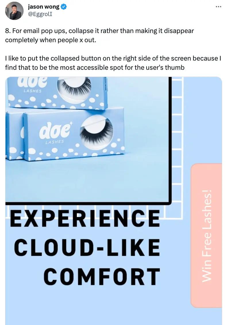 tweet from Jason Wong about email pop up functionality