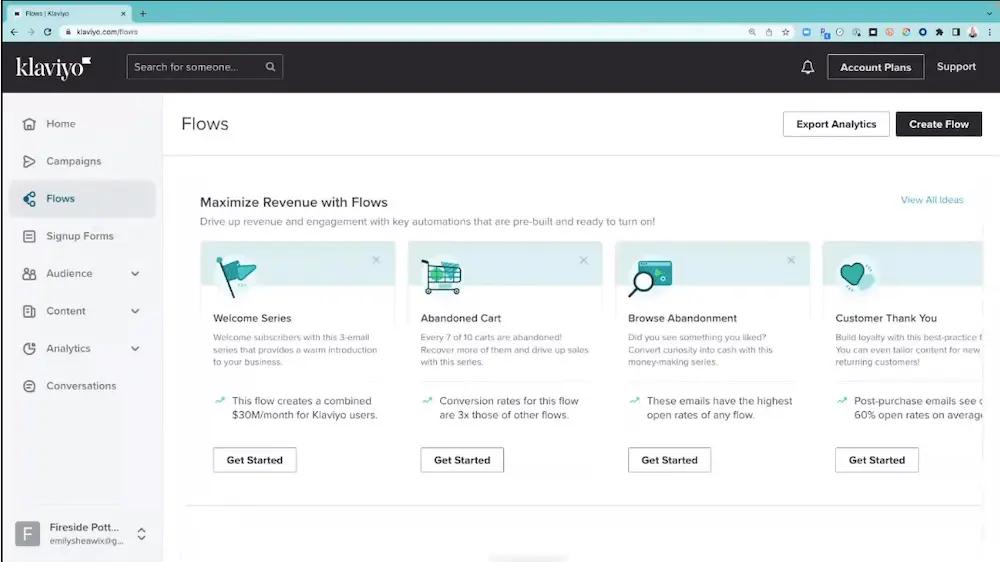 Image shows the flows page within Klaviyo.