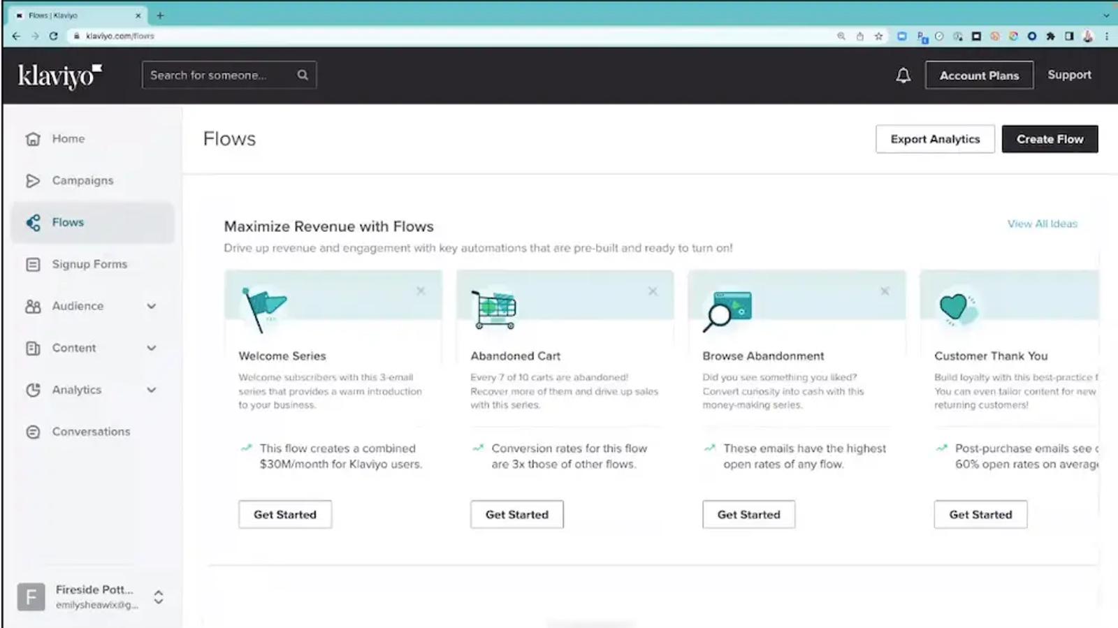Image shows the flows page within Klaviyo.