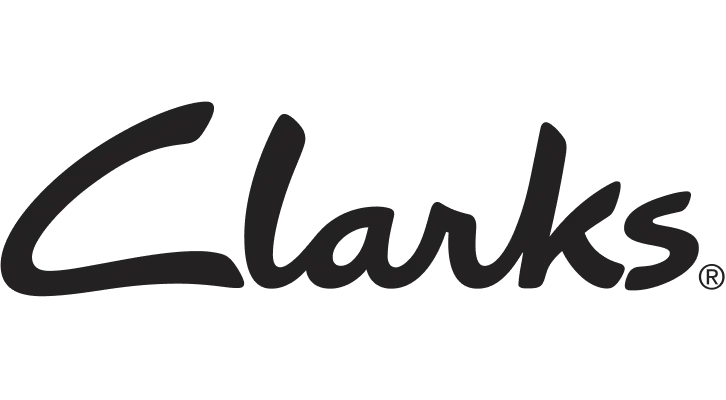 Clarks logo in charcoal script font.