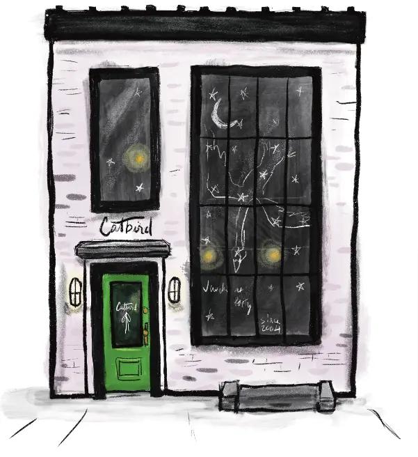 Image shows a building store view with the Catbird logo printed twice.