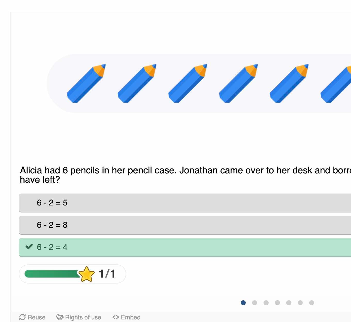 Subtraction word problems within 10