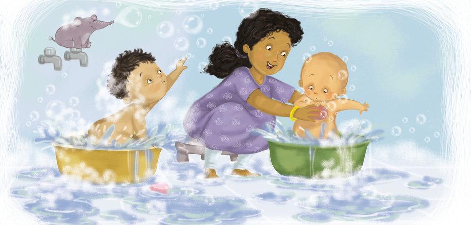La hora del baño para Chunnu y Munnu