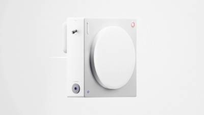 Neue Wurzel identity design – smart home device front view, product design and brand photography