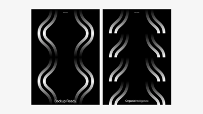 Neue Wurzel identity design – brand posters with organic wave pattern, "Backup Ready." and "OrganicIntelligence"