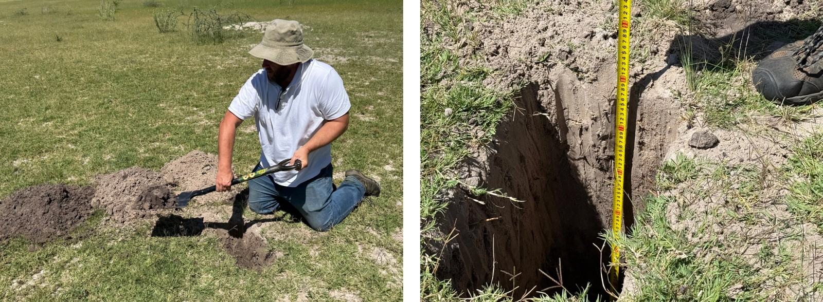 Taking soil samples to test different sites for the implementation of the pilot project.