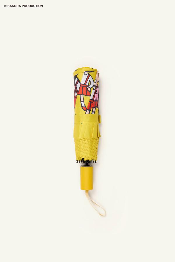 Flat image of closed Chibi Maruko Chan yellow umbrella.
