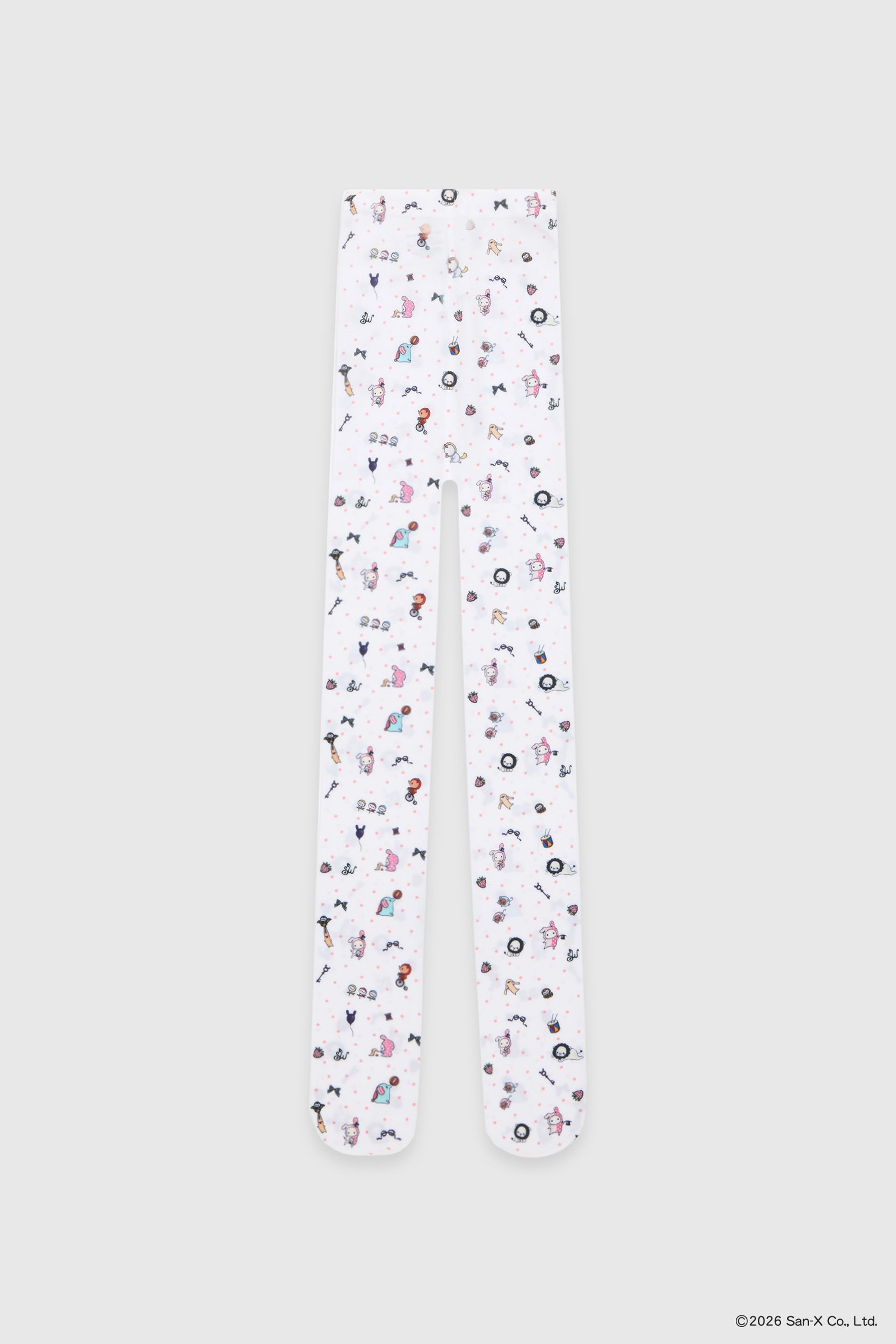 Flat image of Printed tights with beloved characters and trinkets of Sentimental Circus scattered with polka dots into a sweet ditsy print. Pair it with our Sentimental Circus Bralette! The perfect layering piece for the colder months.