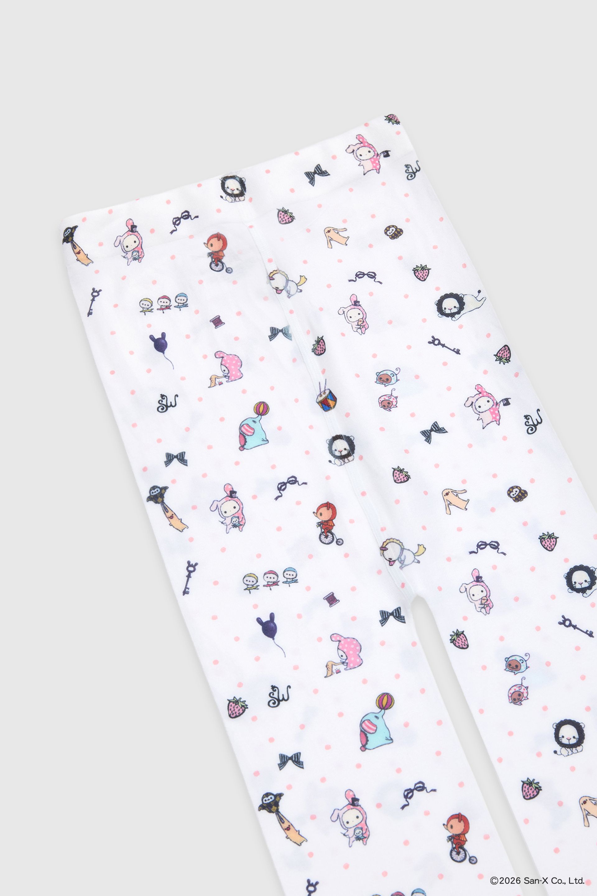 Flat image of Printed tights with beloved characters and trinkets of Sentimental Circus scattered with polka dots into a sweet ditsy print. Pair it with our Sentimental Circus Bralette! The perfect layering piece for the colder months.